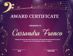 Formal Bass Clef Award Certificate Template