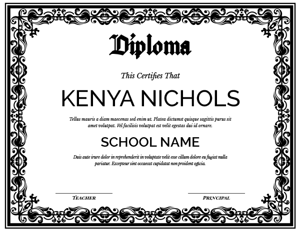 Formal Black And White Diploma Award Certificate Template