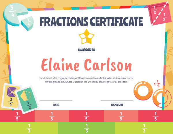 Fractions Award Certificate Template