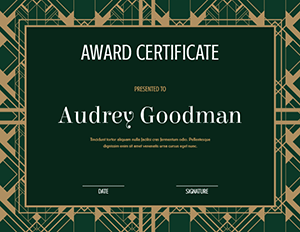 Gold And Green Art Deco Award Certificate Template