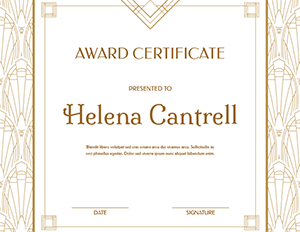 Gold And White Art Deco Award Certificate Template