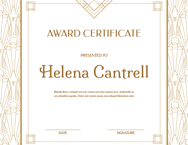 Gold And White Art Deco Award Certificate Template