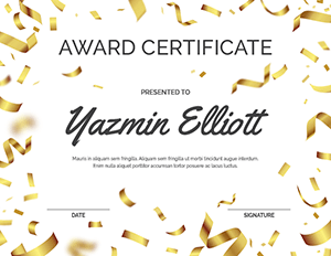Gold Confetti Award Certificate Template