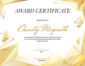 Gold Polygonal Award Certificate Template