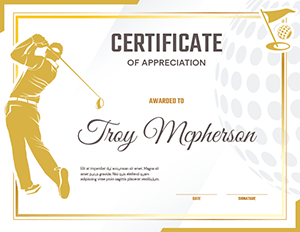 Golf Appreciation Award Certificate Template