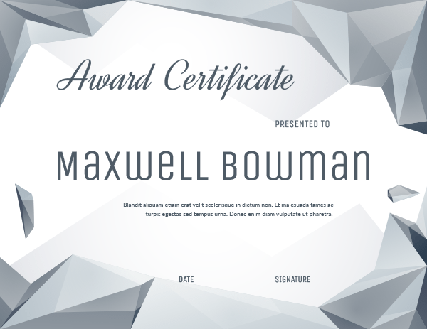 Gray Polygonal Award Certificate Template