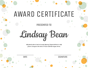 Green and Orange Polka Dot Award Certificate Template