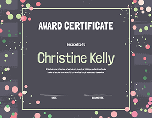 Green And Pink Confetti Award Certificate Template
