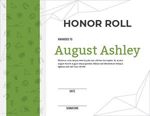 Green High School Honor Roll Award Certificate Template
