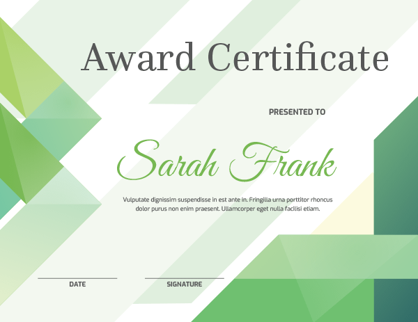 Printable Green Modern Geometric Award Certificate Template