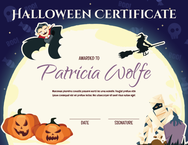Printable Halloween Award Certificate Template