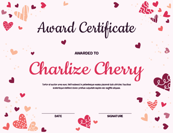Heart Confetti Award Certificate Template
