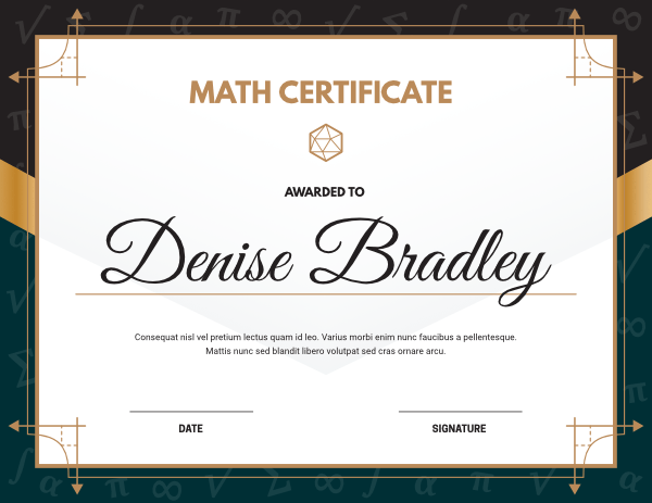 High School Math Award Certificate Template