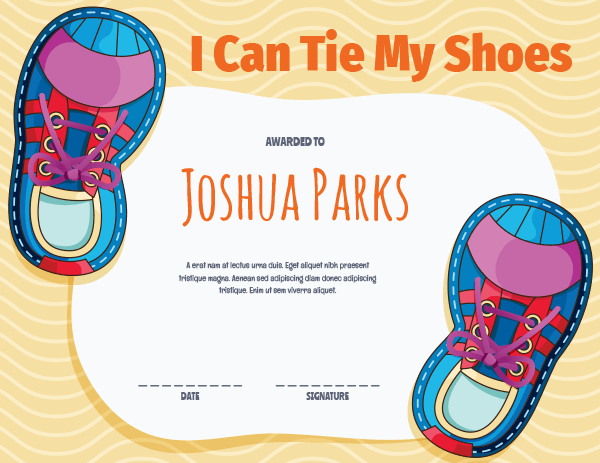 Printable I Can Tie My Shoes Award Certificate Template