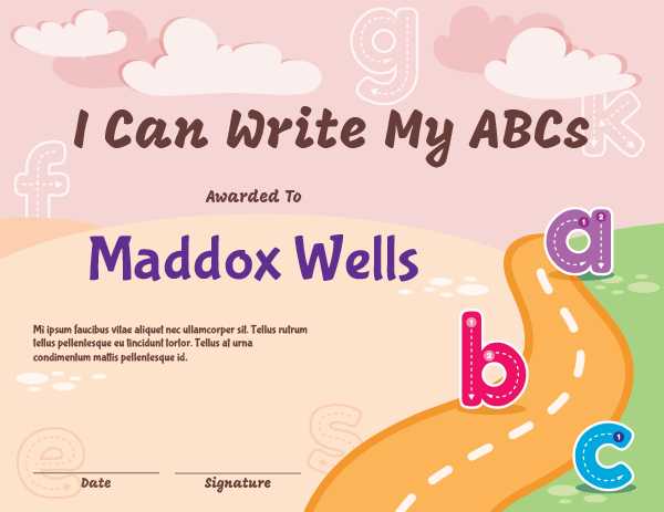 I Can Write My ABCs Award Certificate Template