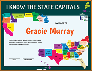 I Know The State Capitals Award Certificate Template