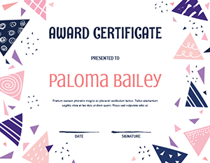 Indigo And Pink Confetti Award Certificate Template
