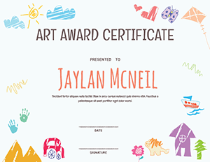 Kindergarten Art Award Certificate Template