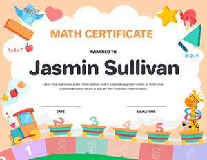 Kindergarten Math Award Certificate Template