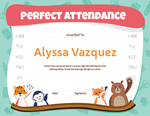 Kindergarten Perfect Attendance Award Certificate Template