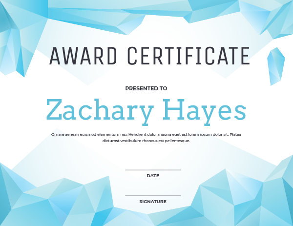 Light Blue Polygonal Award Certificate Template