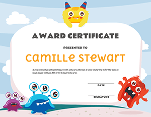 Light Cute Monster Award Certificate Template