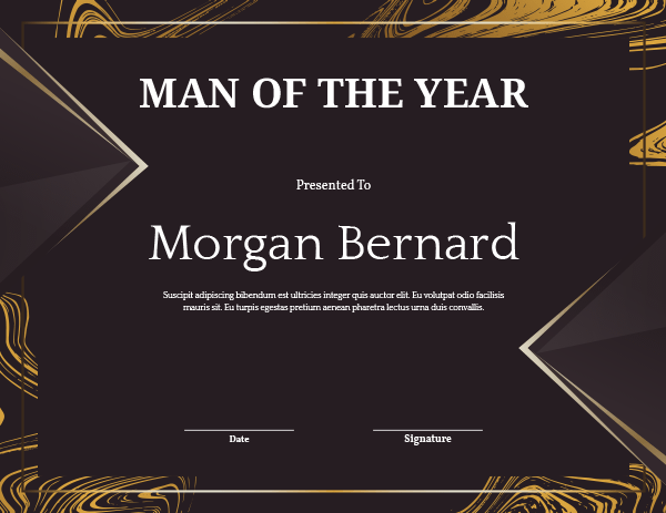 Man Of The Year Award Certificate Template