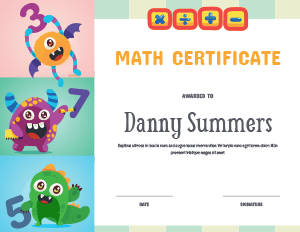 Monster Math Award Certificate Template