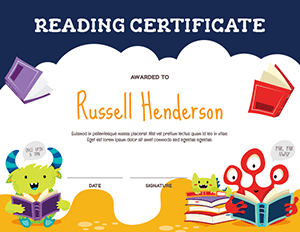 Monster Reading Award Certificate Template