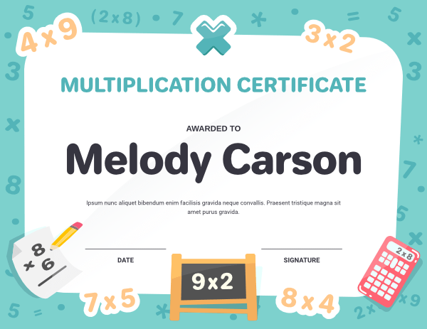 Multiplication Award Certificate Template