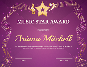 Music Star Award Certificate Template