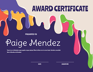 Paint Drip Award Certificate Template