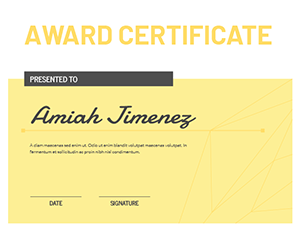 Pastel Yellow Minimalist Award Certificate Template