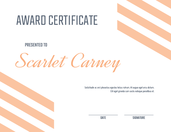 Peach Minimalist Award Certificate Template