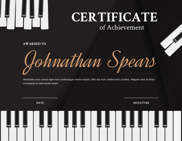 Piano Keyboard Award Certificate Template