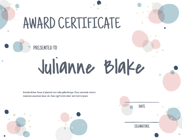 Pink and Blue Polka Dot Award Certificate Template