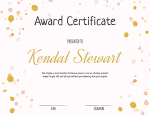 Pink And Gold Confetti Award Certificate Template