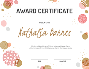 Pink and Gold Polka Dot Award Certificate Template