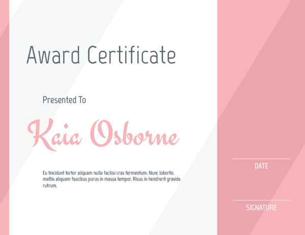 Pink Minimalist Award Certificate Template