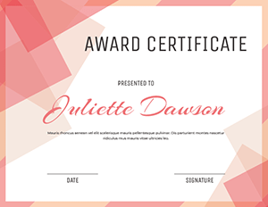 Pink Modern Geometric Award Certificate Template