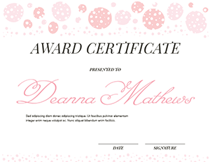 Pink Polka Dot Award Certificate Template
