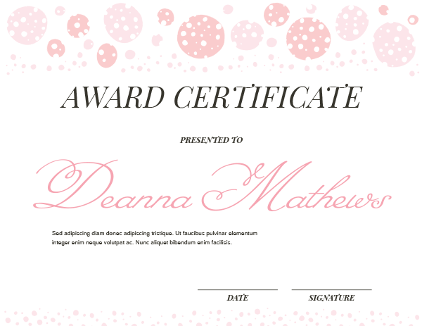 Pink Polka Dot Award Certificate Template