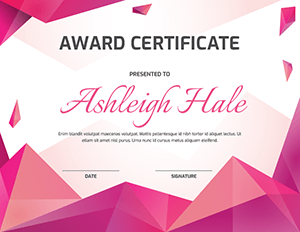Pink Polygonal Award Certificate Template