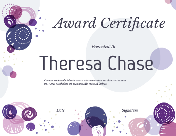 Purple Polka Dot Award Certificate Template