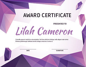 Purple Polygonal Award Certificate Template