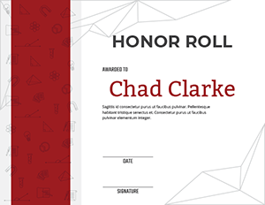 Red High School Honor Roll Award Certificate Template