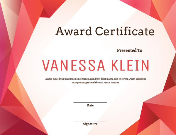 Red Polygonal Award Certificate Template