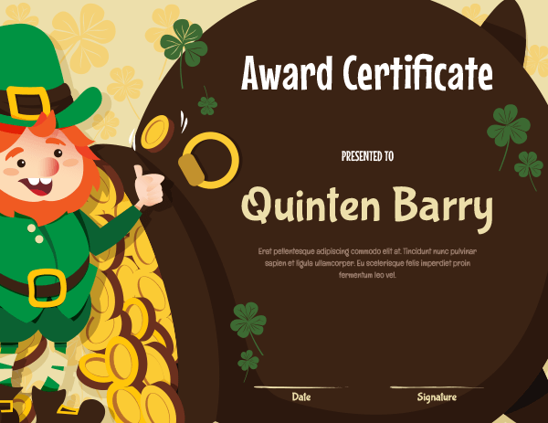 Saint Patricks Day Award Certificate Template