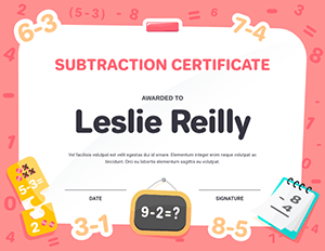 Subtraction Award Certificate Template