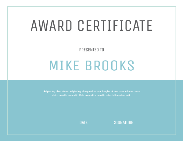 Teal Minimalist Award Certificate Template